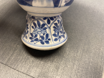 A pair of Chinese blue and white tea caddies and a goblet, Kangxi